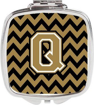 CJ1050-QSCM Letter Q Chevron Black & Gold Compact Mirror, 3 x 0.3 x 2.75 in.