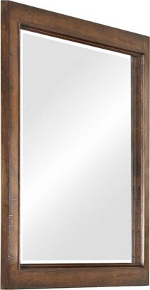 Wooden Frame Mirror with Rough Hewn Saw Texture, Rustic Brown