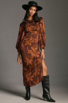 Long-Sleeve Low-Back Printed Midi Dress