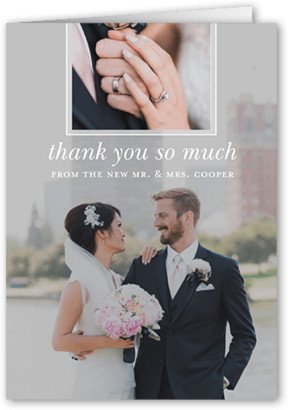 Wedding Thank You Cards: Layered Photos Thank You Card, Grey, 3X5, Matte, Folded Smooth Cardstock