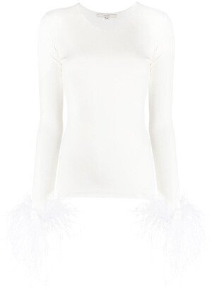 MANURI Elektra feather-trim stretch blouse