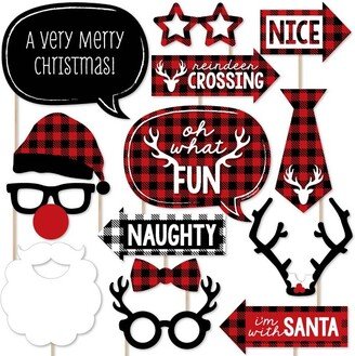 Big Dot of Happiness Prancing Plaid Holiday - Buffalo Plaid Christmas Photo Booth Props Kit - 20 Count