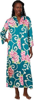 N by Natori Saz Satin Zip Caftan (Spruce Multi) Women's Pajama