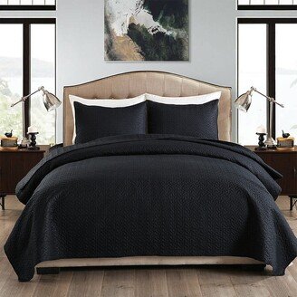 Snake River Décor 3 Piece Quilt Set Ultra Soft Elegant Embroidered King Black Coin