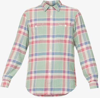 ens Green/red ulti Checkered-pattern Spread-collar Cotton Shirt