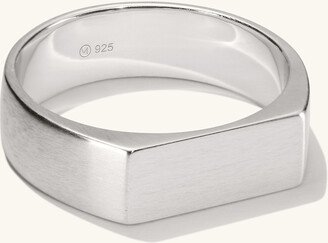 Slim Rectangular Signet Ring Brushed Silver