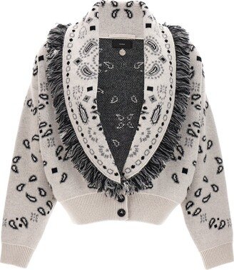 Bandana Jacquard Fringed Cardigan-AB