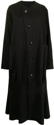 Long Wool Pleat-Detail Coat