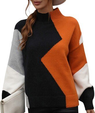 Generic Limited Inventory Specials Overstock Clearance Fall Sweaters for Women Trendy Color Contrast Round Neck Sweater Pullover Women Fall Blouses (Orange