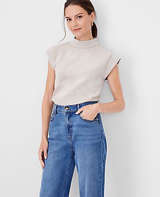 Faux Suede Mixed Media Mock Neck Top