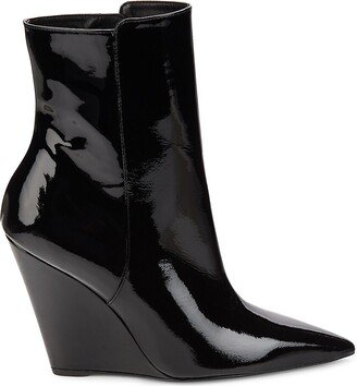 Patent Leather Wedge Ankle Boots