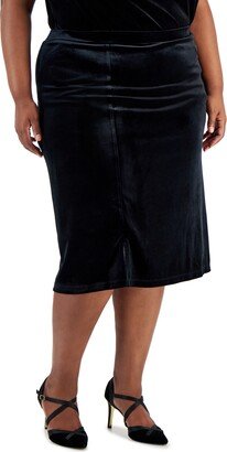 Plus Size Pull-On Velvet Pencil Skirt