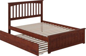 AFI Mission Full Platform Bed with Footboard andTwin Trundle in Walnut