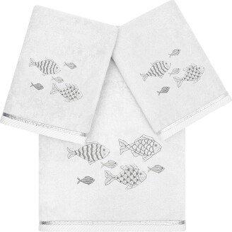 Turkish Cotton Figi 3Pc Embellished Bath & Hand Towel Set-AA