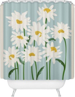 Gale Switzer Flower Market Oxeye Daisies Heavy Shower Curtain Blue