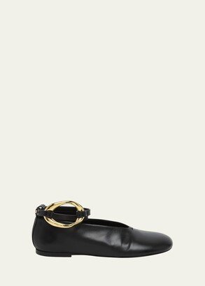 Leather Ring-Cuff Ballerina Flats