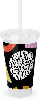 Travel Mugs: Happy Blocks Acrylic Tumbler With Straw, 16Oz, Multicolor