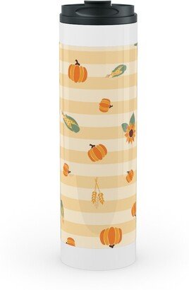 Travel Mugs: Autumn Nature Stripes - Orange Stainless Mug, White, 20Oz, Orange