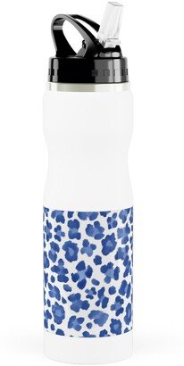 Photo Water Bottles: Leopard Pattern Print Stainless Steel Water Bottle With Straw, 25Oz, With Straw, Blue