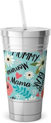 Travel Mugs: Mom's The Word - Multi Stainless Tumbler With Straw, 18Oz, Blue