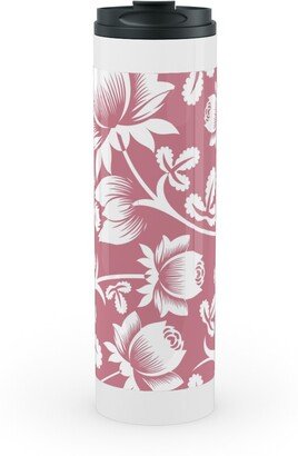 Travel Mugs: Lovely Rose Flower - Pink And White Stainless Mug, White, 20Oz, Pink