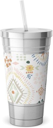 Travel Mugs: Modern Aztec - Multi Stainless Tumbler With Straw, 18Oz, Multicolor