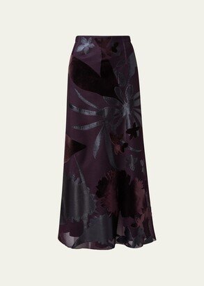 Techno Grid Maxi Skirt with Floral Embellishment