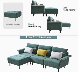 GREATPLANINC L-shape Convertible Sofa Set Velvet Couch w/ Movable Ottoman & Pillows