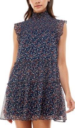 Juniors' High Neck Tiered Fit & Flare Dress