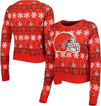Women's Foco Red Cleveland Browns Ugly Holiday Cropped Sweater
