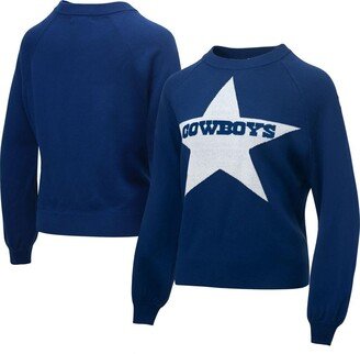 Women's Lauren James Navy Distressed Dallas Cowboys Wordmark Star Raglan Pullover Sweater