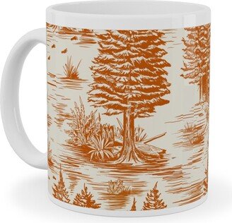 Mugs: Bigfoot Sasquatch Toile De Jouy Ceramic Mug, White, 11Oz, Orange