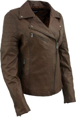 Milwaukee Leather SFL2812 Brown Vintage Motorcycle Inspired Leather Jacket for Women - Veg-Tan Fashion Jacket - Medium