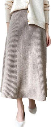 Hamthuit Autumn and Winter Women's Half Skirt Solid Knitted Loose Women's Wool Half Skirt khaki9 M