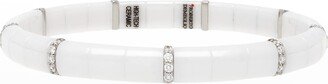 White Gold and White Ceramic Pura Stretch Bracelet with Nine Diamond Sections