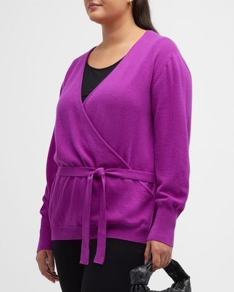 Whitney Morgan Plus Size Faux-Wrap Cashmere-Blend Cardigan