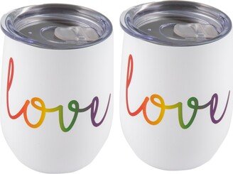 Double Wall 2 Pack of 12 oz White Wine Tumblers with Metallic Love Decal