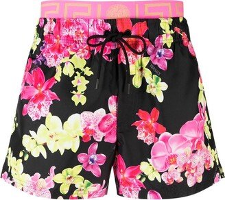 Floral-Print Logo-Waistband Swim Shorts