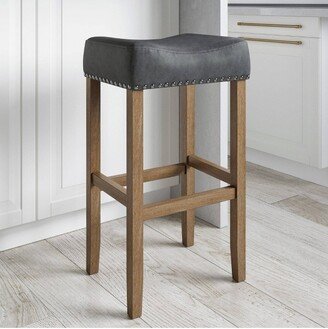 29 Faux Leather and Wood Saddle Seat Barstool - Nathan James