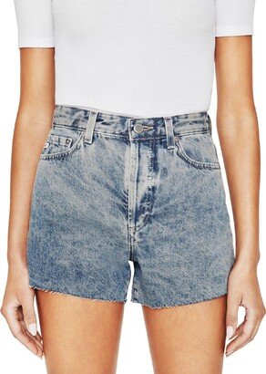 Womens Raw Hem High Rise Denim Shorts