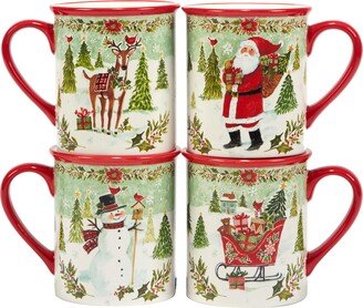 Joy of Christmas 16 oz. Mugs, Set of 4 Assorted Designs, Multicolor