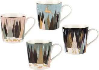 Sara Miller Frosted Pines Mugs, Set of 4