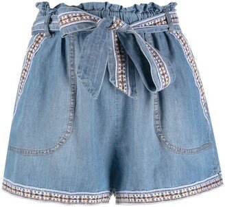 Embroidered Belted Shorts