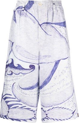 Graphic-Print Below-Knee Shorts