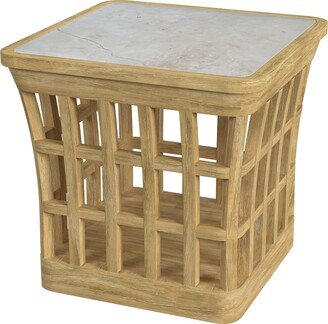 Monhegan Outdoor Teak and Marble End Table