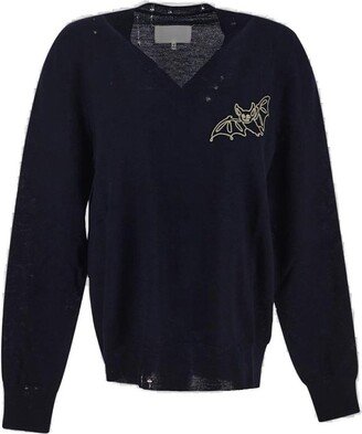 Bat Printed V-Neck Sweater