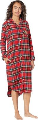 Long Sleeve Rounded Collar Ballet Sleepshirt (Red Plaid) Women's Pajama