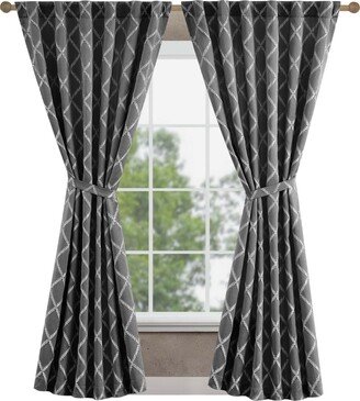 Lynee Textured Diamond Patterned Blackout Back-Tab Window Curtain Panel Pair with Tiebacks, 52