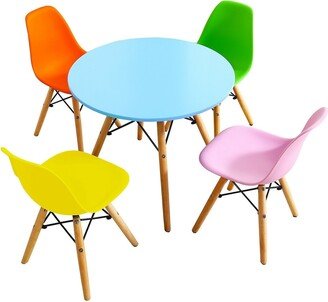 5 Piece Kids Colorful Set with 4 Armless Chairs - 23.5 x 23.5 x 20