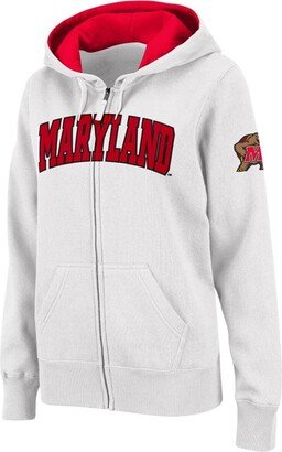 Women's White Maryland Terrapins Arched Name Full-Zip Hoodie